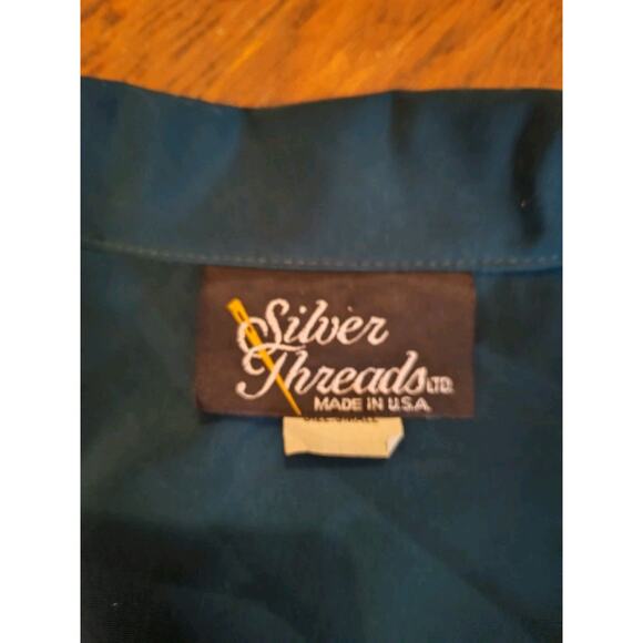 Vintage Silver Threads Emerald Green Jacket, Sz Small Embelished, 80's Zip Up - Picture 3 of 6